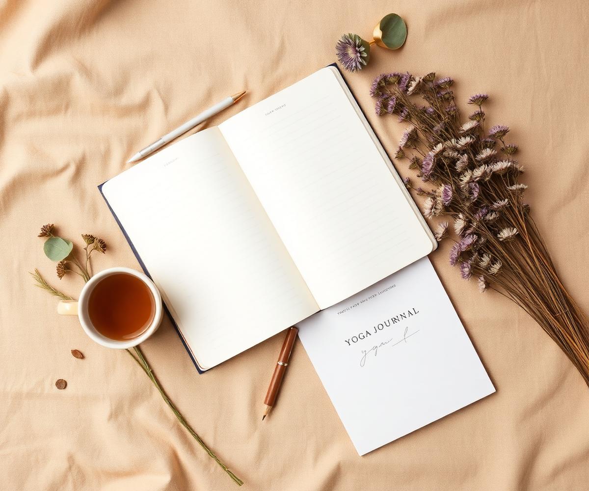 Yoga journal and tea